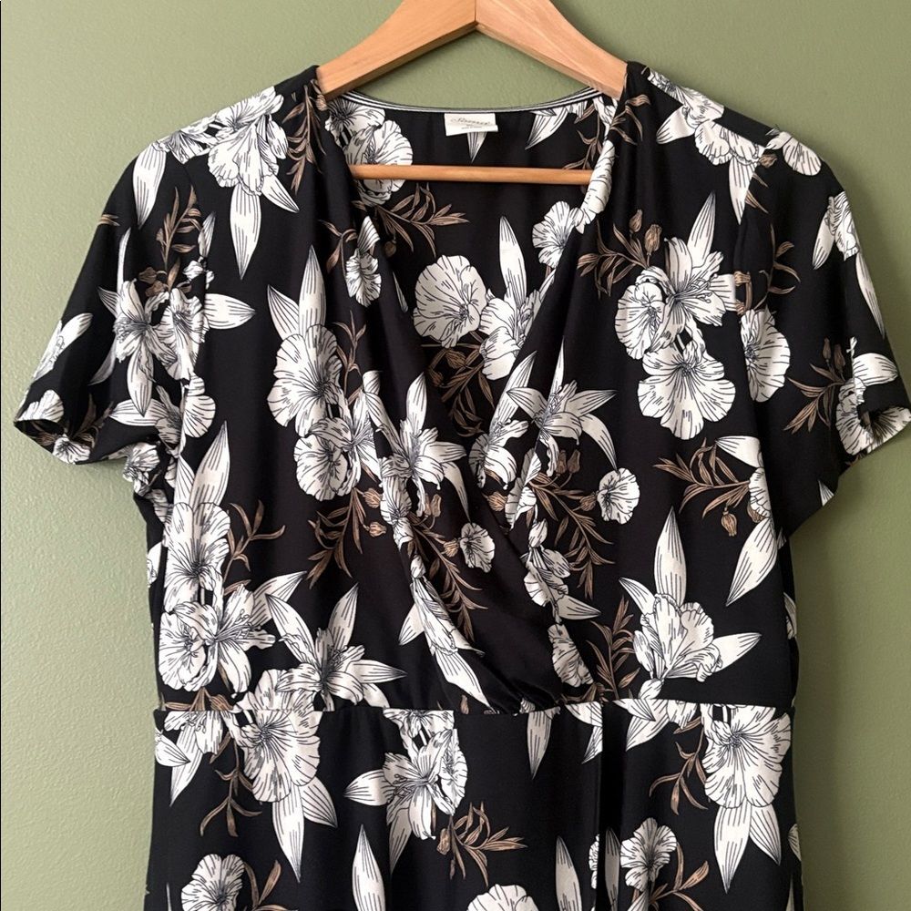Soma Faux Wrap Dress Lush Tropic Border Black Sz XL - Picture 3 of 8